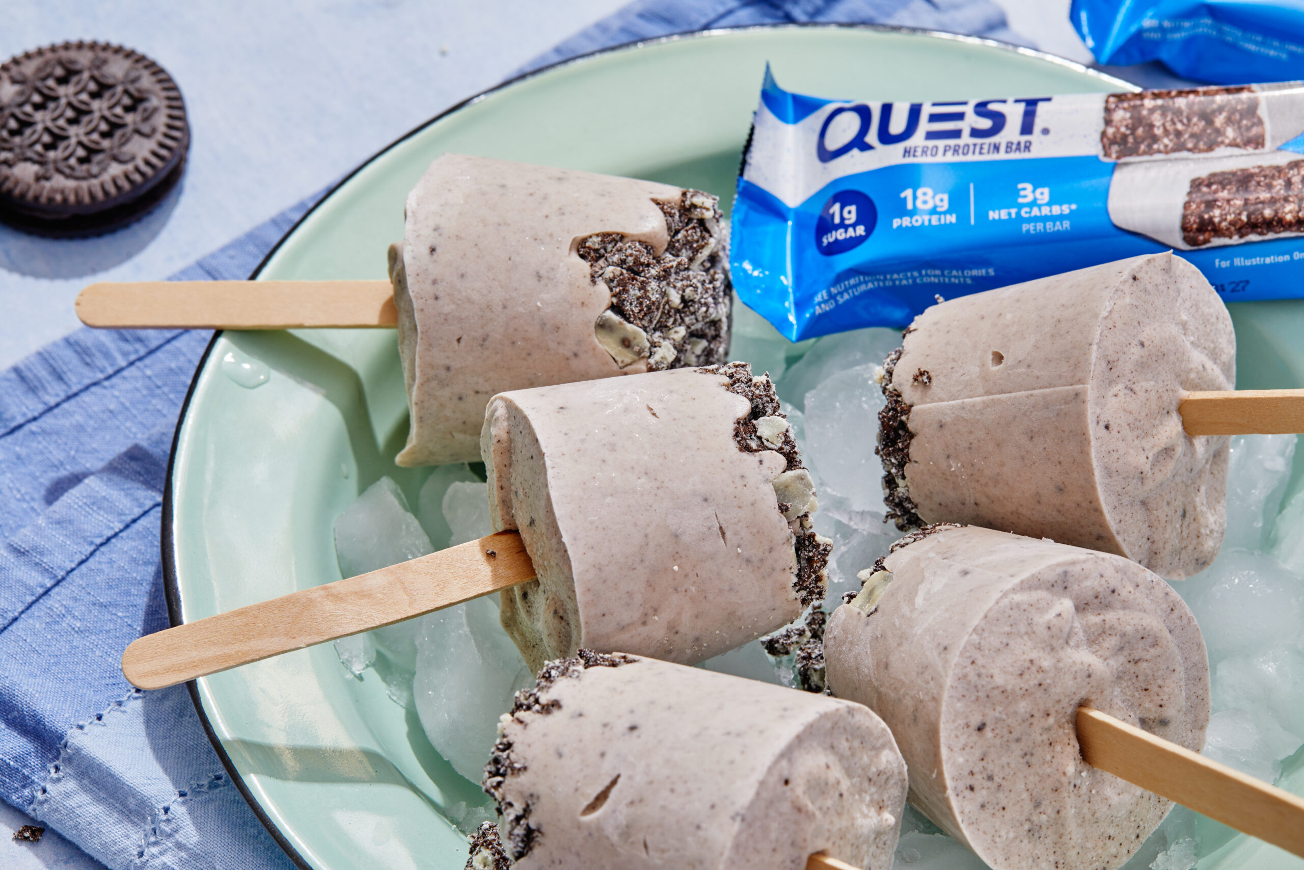 Quest July 2023 recipe images, W2 Cookies and Cream Popsicles