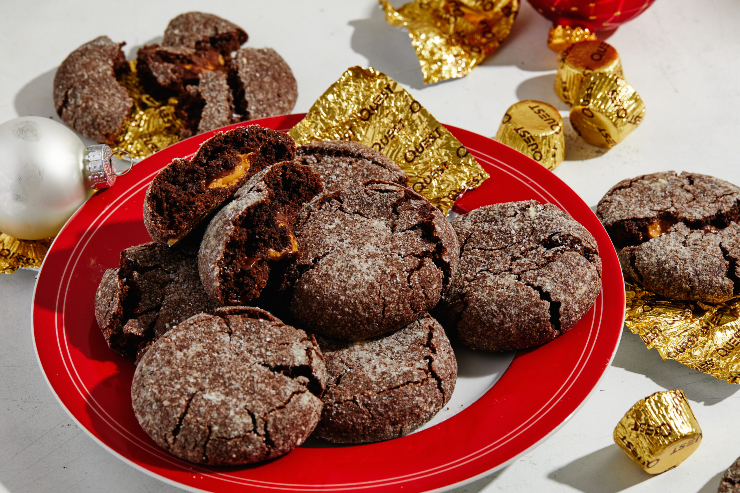 Quest Peanut Butter Cup Stuffed Chocolate Crinkle Cookies