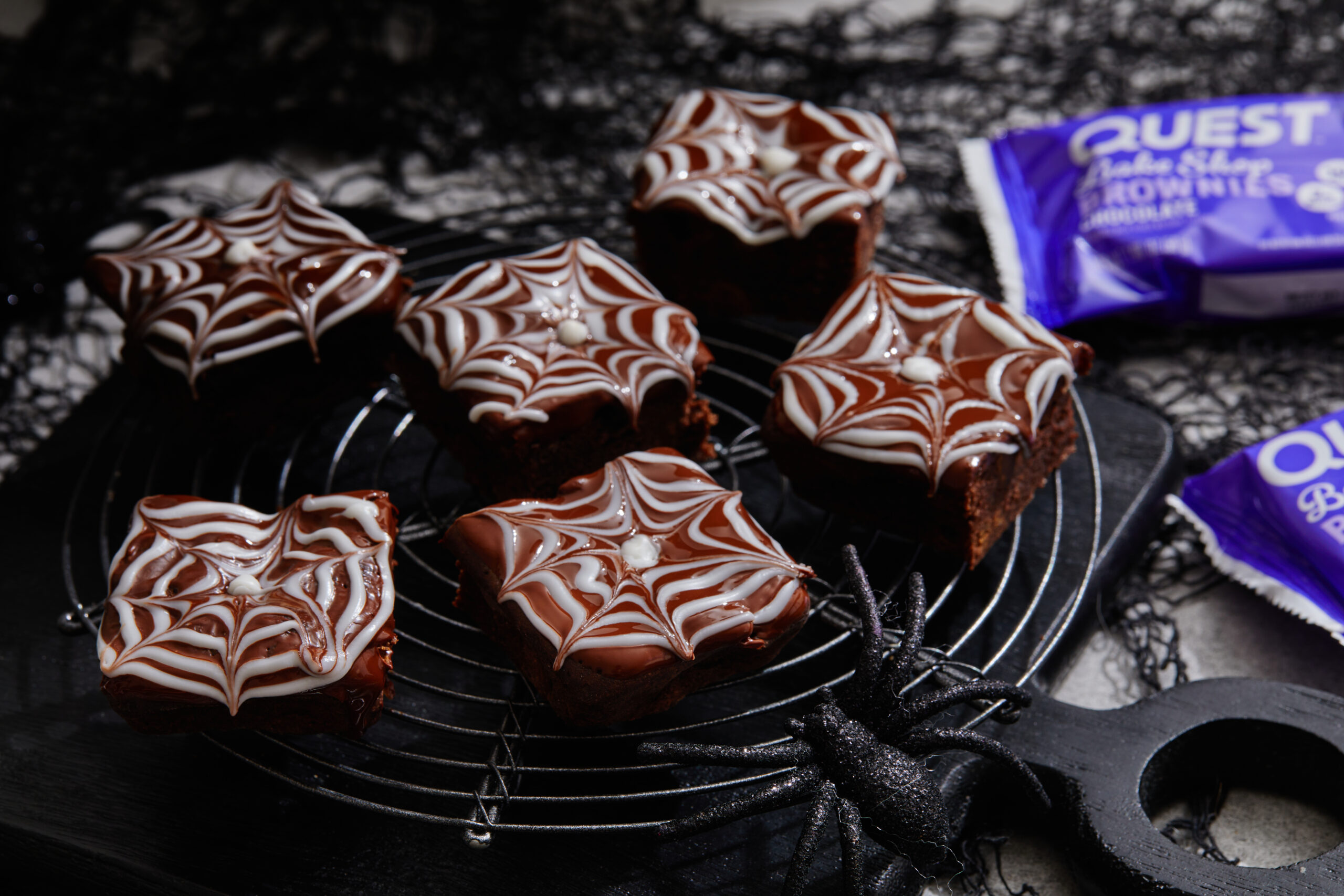 Quest October 2024 Recipe Images, W4 Halloween Spider Web Brownies